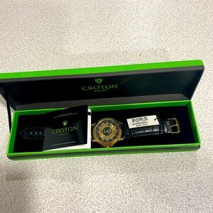 New CROTON Analog Reliance Watch Gold Bronze Black MSRP $350.00